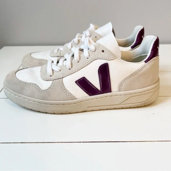 Veja V-10 Suede Mesh Sneakers White Purple Size 6 EU 37